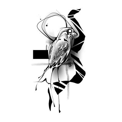 Abstraktes Tattoo Motiv Wannado eines Vogels von Clemens Tattoo Art Ravensburg